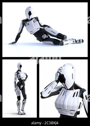 3D rendering collage of a female android robot technology artificial intelligence concept. Stock Photo