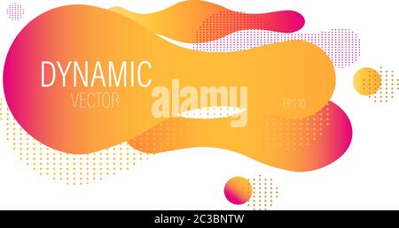 Fluid dynamic bubble design with colorful orange waves and dots. Futuristic abstract liquid style vector Stock Vector