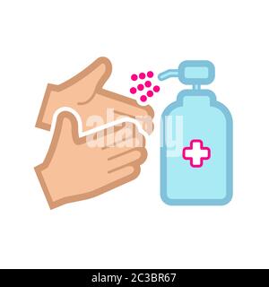 Hands disinfection icon in color isolated on white. Vector illustration. Stock Vector