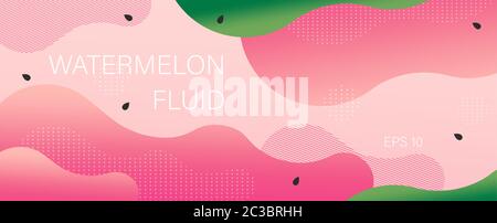 Watermelon colors flat style waves and curls. Fluid dynamic vector Stock Vector