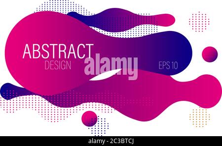 Fluid dynamic bubble design with colorful pink waves and dots. Futuristic abstract vector Stock Vector