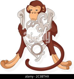 Abstract monkey wall decoration with silver shield. Vector Stock Vector