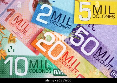 Costa Rican money - colon a background Stock Photo