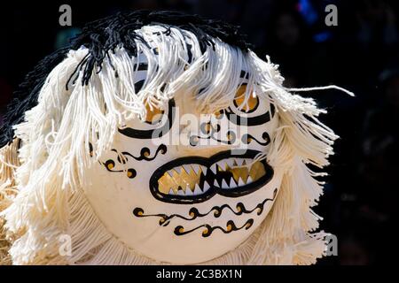 Yongin Seoul South Korea: the lion dance show in Korean Folk Village. Lion dance was recorded in the Korean historical work Samguk Sagi as 'Sanye'. Stock Photo