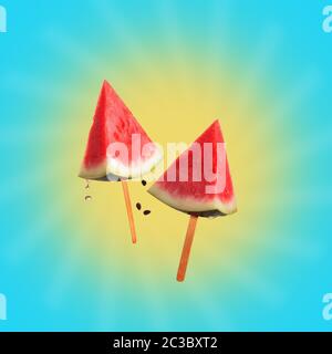 Slice of watermelon with splash of pink juice. Stock Photo