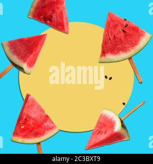 Slice of watermelon with splash of pink juice. Stock Photo