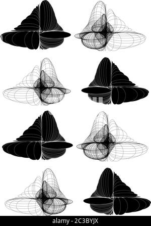 Three dimensional geometric functions pattern. Black and white. Vector Stock Vector
