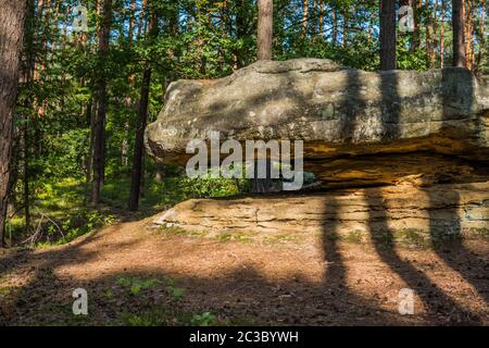 mushroom rocks in nature Reserve called Rocks in Krynki in Świętokrzyskie Voivodeship in Poland Stock Photo