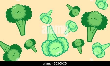 Big and small green broccoli on beige background. Vector Stock Vector