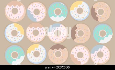 Colorful donuts set with sugar strands on beige background. Vector Stock Vector