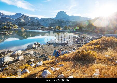 Hike in autumn season Stock Photo