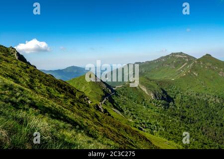 View from the summit of Puy Mary, Auvergne Volcanoes Regional Nature Park, Cantal, Auvergne-Rhone-Alpes, France