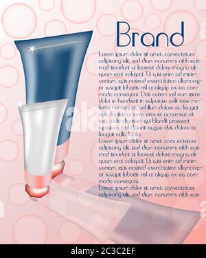 Two tubes on background with seamless pink bubbles with place for text. Vector Stock Vector