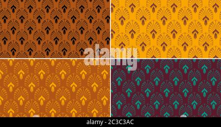 Pattern set with oriental decorations in different colors. Vector Stock Vector
