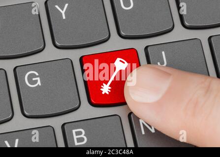 Computer keyboard with security key Stock Photo