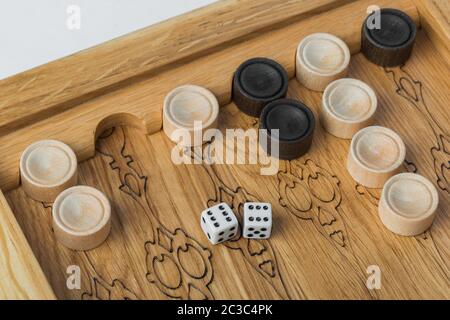 Backgammon playing field and dices Stock Photo