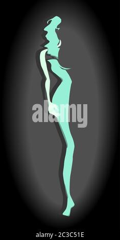 Abstract shaped silhouette of a turquoise woman. Black gradient background. Vector Stock Vector