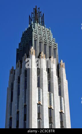 The Boston Avenue United Methodist Church in downtown Tulsa, Oklahoma, is an Art Deco landmark in the city. The church was completed in 1929. Stock Photo