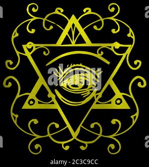 masonic occultism eye of providence illuminati  illustration golden david star Stock Photo