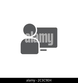 Man working on computer vector icon symbol working isolated on white background Stock Vector