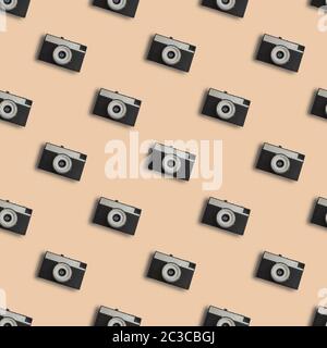 Retro camera seamless pattern in beige color for any design Stock Photo