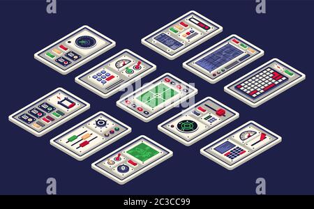 Control panel and devices of a spacecraft Stock Vector