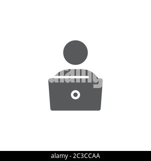 Man working on computer vector icon symbol working isolated on white background Stock Vector