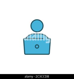 Man working on computer vector icon symbol working isolated on white background Stock Vector