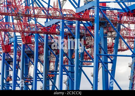 quay crane closeup seen at the Port of Hamburg in Germany Stock Photo