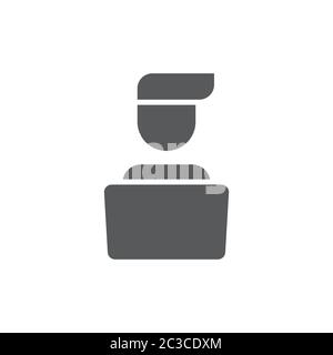 Man working on computer vector icon symbol working isolated on white background Stock Vector