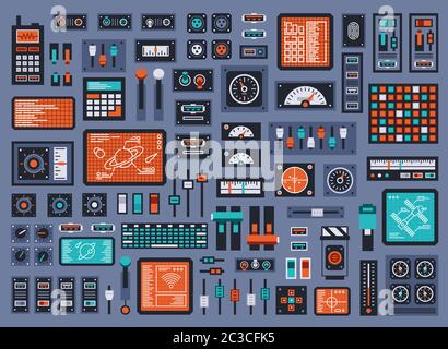 Set of control panel elements for spacecraft or technical industrial station Stock Vector