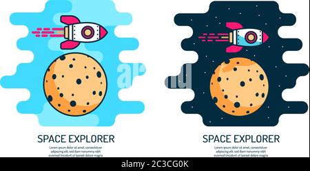 Space rocket flies in orbit on a planet that looks like the moon Stock Vector