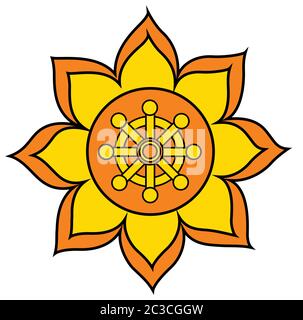 chakra buddhism wheel of dharma yellow illustration flower Stock Photo