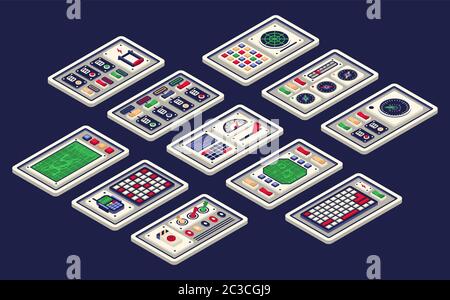 Isometric 3d control panel of the spaceship Stock Vector