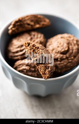 Cereal cocoa cookies in bowl. Stock Photo