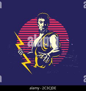 Zeus Thunderbolt Gods Mascot Logo Template Stock Vector