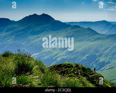 View from the summit of Puy Mary, Auvergne Volcanoes Regional Nature Park, Cantal, Auvergne-Rhone-Alpes, France