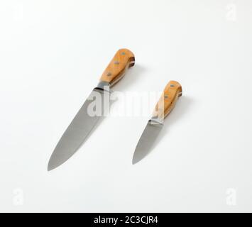 Set of two sharp pointed tip kitchen knives (Utility knife and Paring knife) Stock Photo