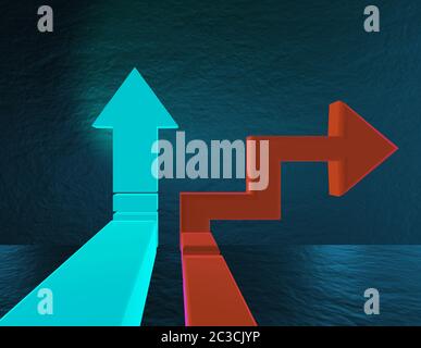 Road arrows at crossroads in difficult choice concept - 3d rende Stock Photo