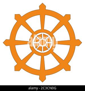 chakra buddhism wheel of dharma orange illustration Stock Photo