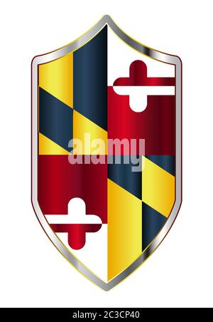 A typical crusader type shield with the state flag of Maryland all isolated on a white background Stock Photo