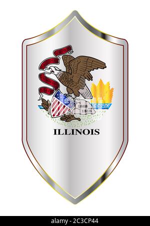 A typical crusader type shield with the state flag of Illinois all isolated on a white background Stock Photo