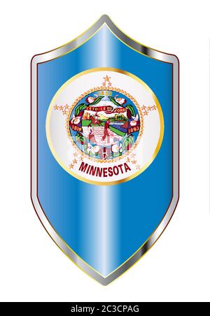 A typical crusader type shield with the state flag of Minnesota all isolated on a white background Stock Photo