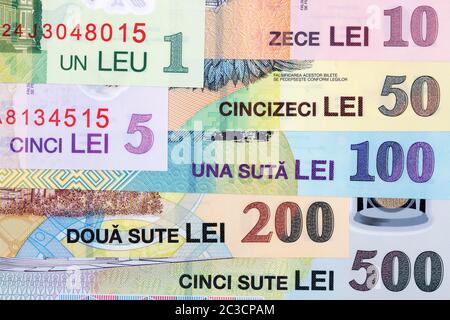 Romanian money a business background Stock Photo