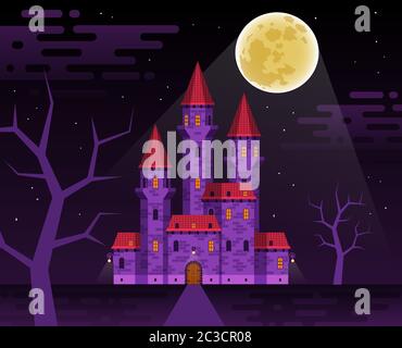 Dark medieval castle in the night Stock Vector