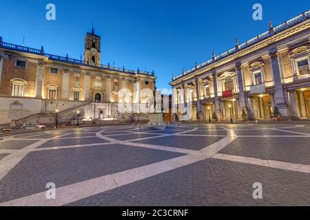 The Capitoline Hill with the Piazza del Campidoglio in Rome at dawn Stock Photo