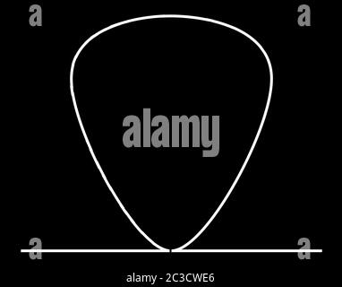 Typical guitar pic outline shape as a continuous white line against a black background Stock Photo