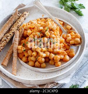 Ditalini pasta with chickpeas italian recipe close up Stock Photo