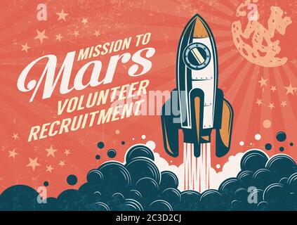 Mission to Mars - poster in retro vintage style Stock Vector