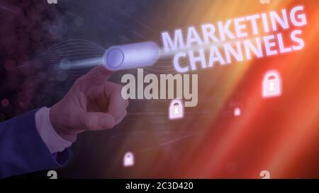 Handwriting text Marketing Channels. Conceptual photo the necessary to transfer the ownership of goods Stock Photo